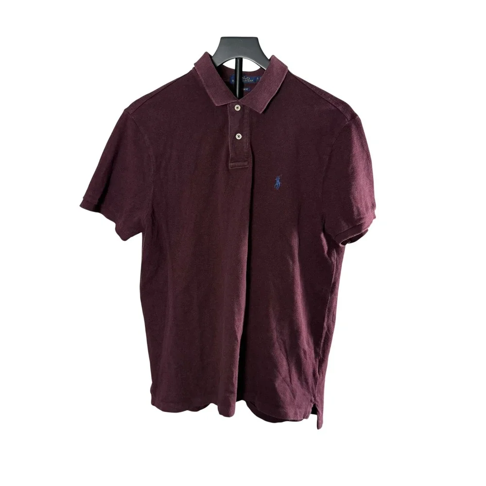Polo Ralph Lauren Mens Custom Slim Fit Polo Shirt Burgundy Maroon Large L Pony